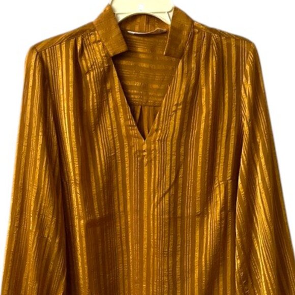 Soft Surroundings Golden Striped Blouse Long Sleeves V-Neck - Picture 2 of 11